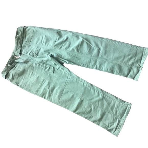 HAPPY NATURE Pants Green Button Front Loop Belt Pockets Cotton Size 16 - Picture 6 of 8
